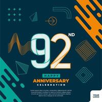 92nd anniversary celebration logotype with colorful abstract geometric shape y2k background vector