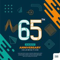 65th anniversary celebration logotype with colorful abstract geometric shape y2k background vector