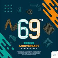 69th anniversary celebration logotype with colorful abstract geometric shape y2k background vector