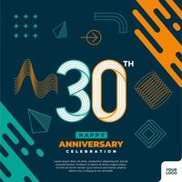 30th anniversary celebration logotype with colorful abstract geometric shape y2k background vector