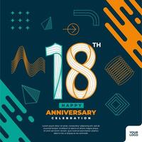 18th anniversary celebration logotype with colorful abstract geometric shape y2k background vector