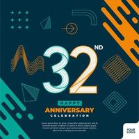 32nd anniversary celebration logotype with colorful abstract geometric shape y2k background vector