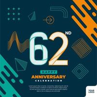 62nd anniversary celebration logotype with colorful abstract geometric shape y2k background vector