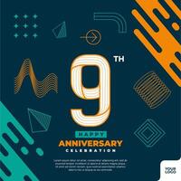 9th anniversary celebration logotype with colorful abstract geometric shape y2k background vector