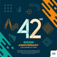 42nd anniversary celebration logotype with colorful abstract geometric shape y2k background vector