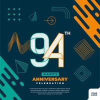 94th anniversary celebration logotype with colorful abstract geometric shape y2k background vector