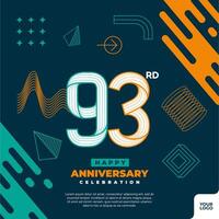 93rd anniversary celebration logotype with colorful abstract geometric shape y2k background vector