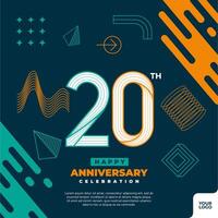 20th anniversary celebration logotype with colorful abstract geometric shape y2k background vector