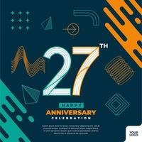 27th anniversary celebration logotype with colorful abstract geometric shape y2k background vector