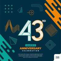 43rd anniversary celebration logotype with colorful abstract geometric shape y2k background vector