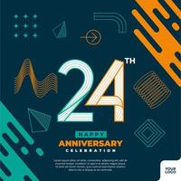 24th anniversary celebration logotype with colorful abstract geometric shape y2k background vector