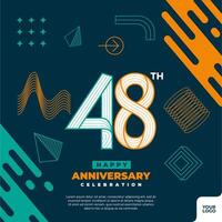 48th anniversary celebration logotype with colorful abstract geometric shape y2k background vector