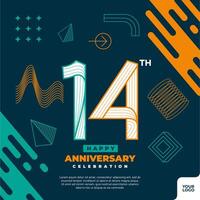14th anniversary celebration logotype with colorful abstract geometric shape y2k background vector
