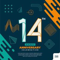 14th anniversary celebration logotype with colorful abstract geometric shape y2k background vector