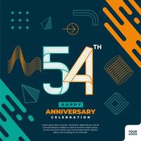 54th anniversary celebration logotype with colorful abstract geometric shape y2k background vector