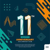 11st anniversary celebration logotype with colorful abstract geometric shape y2k background vector