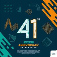 41st anniversary celebration logotype with colorful abstract geometric shape y2k background vector