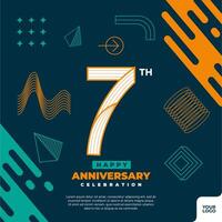 7th anniversary celebration logotype with colorful abstract geometric shape y2k background vector