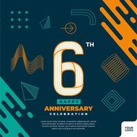 6th anniversary celebration logotype with colorful abstract geometric shape y2k background vector