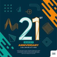 21st anniversary celebration logotype with colorful abstract geometric shape y2k background vector