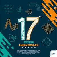 17th anniversary celebration logotype with colorful abstract geometric shape y2k background vector