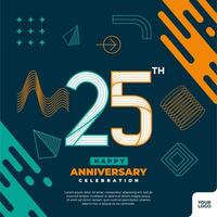 25th anniversary celebration logotype with colorful abstract geometric shape y2k background vector