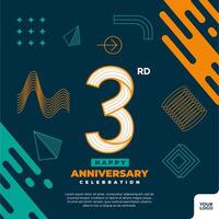 3rd anniversary celebration logotype with colorful abstract geometric shape y2k background vector