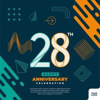 28th anniversary celebration logotype with colorful abstract geometric shape y2k background vector