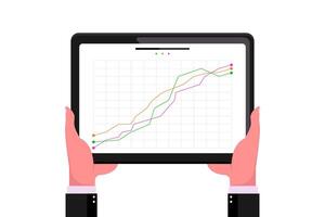 Analysis growing lines graph on tablet with human hand on isolated background, Digital marketing illustration. vector