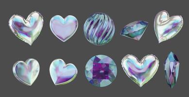 Heart and Gem decoration set pack isolated background 3d rendering without AI generated photo