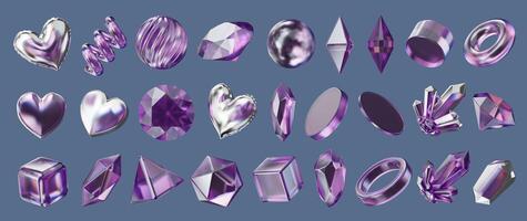 Heart and Gem decoration set pack isolated background 3d rendering without AI generated photo