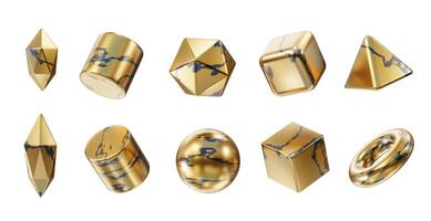 Gold Object geometry shape set isolated background 3d rendering without AI generated photo