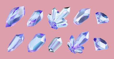 Crystal collection set pack isolated background 3d rendering without AI generated photo