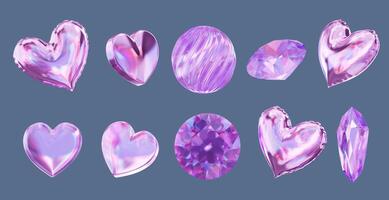 Heart and Gem decoration set pack isolated background 3d rendering without AI generated photo