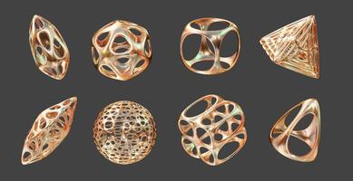 Gold geometry shape pack set isolated background 3d rendering without AI generated photo