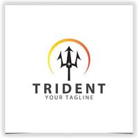 trident logo design with sun flat vector illustration