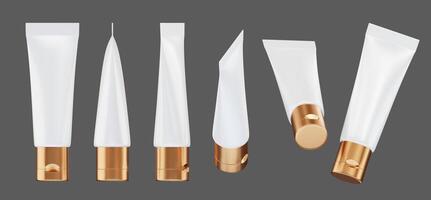 White And Gold Hand Cream Tube Isolated Background Collection in Various Poses 3D Rendering without AI generated photo