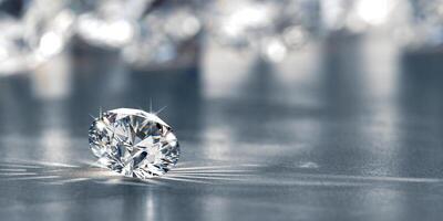 Diamonds group placed on glossy background Soft Focus  3d Rendering without AI generated photo