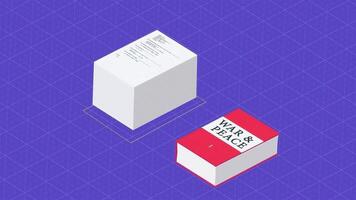 zichtbaar vergelijking van de informatie bedrag in machine code en boek volumes. het drukken uit de code van een programma duurt net zo veel lakens van papier net zo twee boeken oorlog en vrede. video