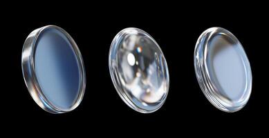 Crystal lens shape set isolated on black background 3d rendering without AI generated photo