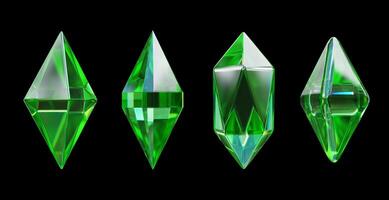 Crystal geometry shape set isolated on black background 3d rendering without AI generated photo