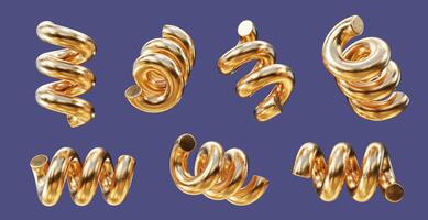 Golden spring geometry shape set isolated on black background 3d rendering without AI generated photo