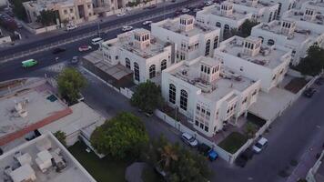 The Buildings In The Emirate Of Dubai. Aerial view. Highway. Aerial view of the business district of Dubai. Top view of highway interchange. video