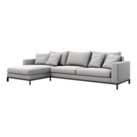 AI generated Grey Sectional sofa. Scandinavian modern minimalist style. Transparent background, isolated image. png