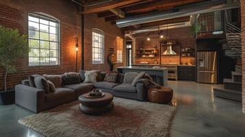 AI generated Exposed brick walls and metal accents lend a modern touch to this stylish loft apartment photo