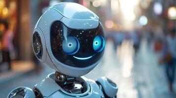 AI generated Its robotic features softened by a gentle smile, it exudes warmth and approachability photo