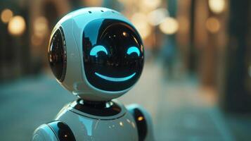 AI generated Its robotic features softened by a gentle smile, it exudes warmth and approachability photo