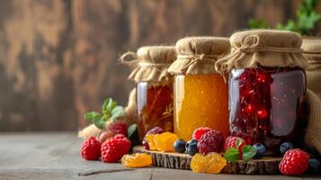 AI generated Simple backgrounds adorned with jars of delectable preserves photo