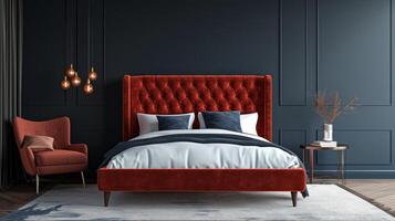 AI generated Velvet beds with tufted detailing offer a blend of classic charm and contemporary flair photo