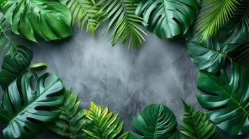 AI generated Tropical leaves arranged on minimalist surfaces, showcasing the beauty of nature in a minimalist way photo